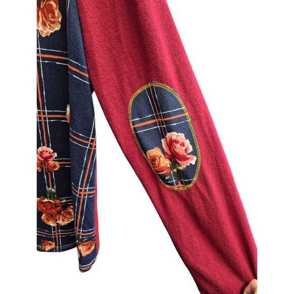 Color Block Long Sleeve T-Shirt With Floral Pocket 3X - Picture 9 of 9